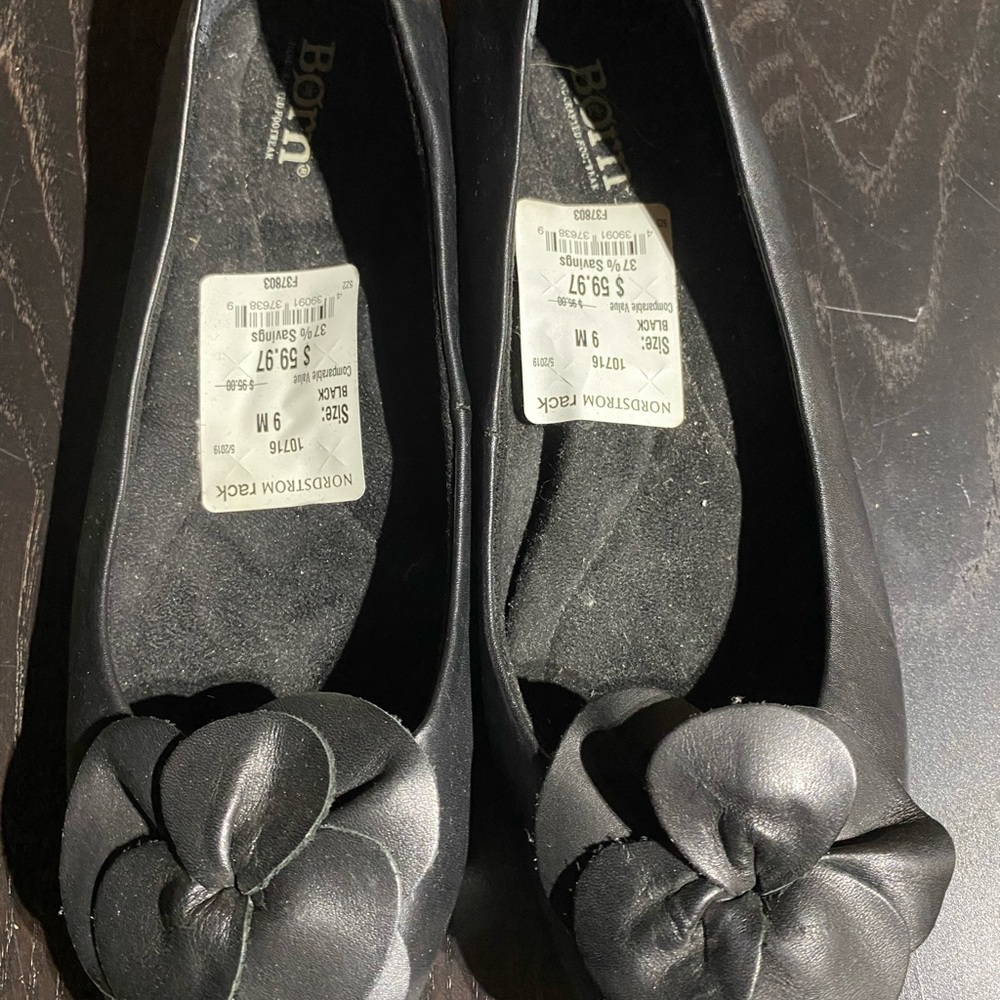 Born Women's Black Flats with Floral Accent - New (never worn)